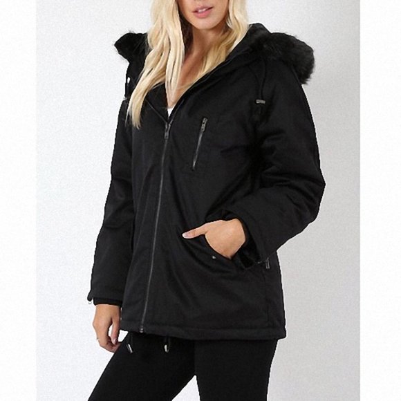 Water Resistant Faux Fur Hooded Jacket Black - Picture 2 of 10